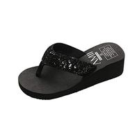 Glitter Flip Flops Women's Slippers - Women's Beach Beach Wedge Sandals Open Toe Non-Slip Sole Comfortable Slippers Durable Lightweight Casual Slippers for Beach Holidays, Black, 6 UK
