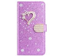 Glitter Flip PU Leather Case Glitter Wallet Case for MOTO G10/G30/G20 Bling Case,Purple Handmade 3D Hart Flip Notebook Wallet Case with Magnetic Kickstand ID Card Holder Book Style Cases Cover