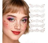Glitter Freckles Face Tattoo, 6 Pcs Face Glitter Freckles Gold for Kids Women, Fake Sparkle Temporary Tattoos Stickers for Girls and Adults Festival Makeup Accessories Face Decor, Bronze