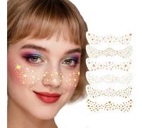 Glitter Freckles Face Tattoo, 6 Pcs Face Glitter Freckles Gold for Kids Women, Fake Sparkle Temporary Tattoos Stickers for Girls and Adults Festival Makeup Accessories Face Decor, Gold
