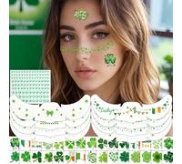Glitter Freckles Face Tattoo, St Patricks Day Temporary Tattoos, Shamrock Clover Freckles Green Irish Temporary Tattoo Stickers Makeup Patches For Women Faux Freckles Saint Patricks Day Parade