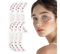 Glitter Freckles, Makeup Patches, 6 Pieces Skin-Friendly Star and Heart Glitter Stickers, Easy-to-Apply Face Body Art Decorations, Reusable Adhesive Patches for Daily Wear, Concerts
