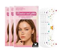 Glitter Freckles,Rainbow Butterfly And Glitter Temporary Tattoos,GlitterFreckles Face Tattoo,6pcs Shimmer Face Stickers,Waterproof Festival Makeup,Festival Accessories (3pcs)