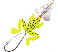 Glitter Frog Lure 11.5cm Weedless Single Hook Soft Bait for Bass - Realistic for surface Topwater Fishing Tackle Yellow Green Brown(1# Color)