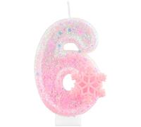 Glitter Frozen 6 Birthday Candles, Pink Snowflake Number 6 Candles for Cake, Girls 6th Birthday Decorations,Frozen Themed Cake Toppers for Girls Women Birthday Party Supplies