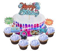 Glitter Game Themed Cake Topper, Video Game Cake Toppers Video Game Happy Birthday Cake Decorations Birthday Cake Toppers with Controllers Themed Gaming Cake Topper for Kid Gaming Themed Birthday