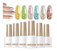 Glitter Gel Nail Polish | 7ml UV LED Soak Off Nail Manicure Kit 6-Color Glossy Finish - Long Lasting Sparkly Gel Polish, Hand Health Care Set For Wedding