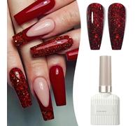 Glitter Gel Nail Polish - Burgundy Red, Long Lasting, Reflective, Soak Off UV/LED for Women DIY Nail Art Manicure