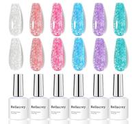 Glitter Gel Nail Polish Set - 6 Pcs 7ml Milky White Pink Sparkle Purple UV Gel Nail Polish Kit Soak Off Nails Gel Blue Green Glitter Gel Nail Art Manicure for Women