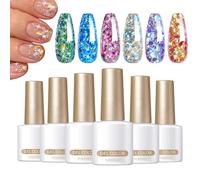 Glitter Gel Nail Polish Set, 6X 7ml Reflective Gel Polish, Shimmer Manicure Varnish, Soak off Top Coat, Women Makeup Accessories for Women