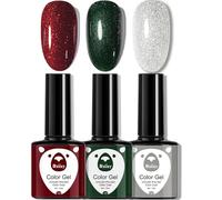 Glitter Gel Nail Polish Set - Red Green Silver, 3PCS Burgundy Dark Red Gel Nail Varnish, Sparkle Shimmer Soak off LED/UV Lamp Glitter Nail Manicure, Christmas Nail Polish Sets for Women Nail Art