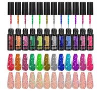 Glitter Gel Polish, Art Liner Polish, 12 Pieces Vibrant Shades Precision Brush Creative Compact Fast Drying Lightweight Portable, Nail Gel for Women Home Salon Present, 2.56 * 0.55inches