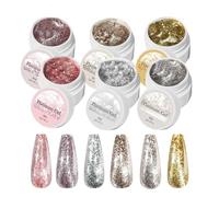 Glitter Gel Polish Art - Platinum Chrome Shimmer Manicure Colors Pack, High Gloss Decorative Finish | Stylish Creative Design Choice For Daily Wear Travel Party Holiday Looks