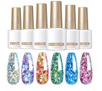 Glitter Gel Polish - Shimmer Gel Nail Polish | 6X 7ml Reflective Polish | Color Builder | Soak Off Top Coat | Long-Lasting Manicure Varnish For Professional Salon & Home