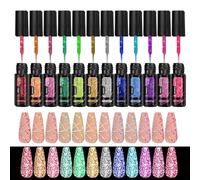Glitter Gel Polish - Twelve Color Reflective Manicure System, Liner Collection, High Shine Lacquer Kit | Dazzling Finger Design For Women Salon Home Events Seasonal Celebrations