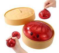 Glitter Giant Dumpling Squeeze Toy with Steamer Box, Soft Cute Squishy Giant Mega Big Jumbo Dumpling Toy with Cute Expression for Adults Birthday Holiday Present (Red)