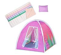 Glitter Girls 14-Inch Doll Accessories Camping Set, Tent and Bedding | Colorful play tent with tie-open flaps, rainbow sleeping bag, pillow, 8 poles, 4 connectors, and 1 cross joint, 3+ Years