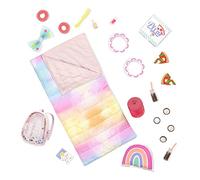Glitter Girls 14-Inch Doll Accessories Sleepover Party Backpack Set, Medium | 23-piece 14-inch doll sleepover set with tie-dye sleeping bag, backpack, rainbow pillow, snacks and styling pieces, 3+ Years