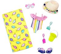 Glitter Girls - Beach Day Rays - Outfit - 14-inch Doll Clothes - Rainbow Swimsuit, Beach Towel, & Accessories - Kids Ages 3 and Up - Children’s Toys