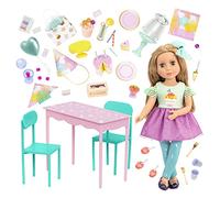 Glitter Girls Dolls - Poseable 14” Doll Sashka & Surprise Birthday Party Set - Table & Chairs Furniture - Play Food Cake, Candy & Decoration Accessories - Toys for Kids Ages 3+