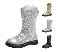 Glitter Girls Cowgirl Boots Mid Calf Boots Girl Cowboy Boot Back Zipper Toddler/Little Kids/Big Kids Riding Shoes Party Birthday Dress Up Boot Sparkly Fashion Stylish UK 9#A1_Silver Footwear