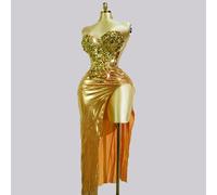 Glitter Gold Crystal 2 Piece Top And Skirt Drag Queen Outfit Dress Stage Singer Show Dance Festival Club Wedding Birthday Suit One Size Gold