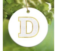 Glitter Gold Initial Letter D Ceramic Round Ornament for Christmas Tree Hanging Decoration Funny Initial Christmas Ornament Xmas Memorial Collectible New Year Keepsake for Friends