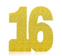 Glitter Gold Number 16 Table Centrepiece for 16th Birthday, 8" Sparkly Standing Marquee Digit for Birthday,Wedding, Anniversary, Festival Party Table Decor & Supply
