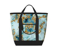 Glitter Gold Teal Marble Textured,Lunch Bags Large Capacity Insulated Tote Bag For Women Men Work Picnic Travel