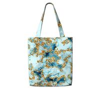 Glitter Gold Teal Marble Textured,Reusable Grocery Bags Shopping Tote Bags Large Capacity Canvas Shoulder bag