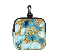 Glitter Gold Teal Marble Textured, Square Zipper Storage Bag, Neoprene Coin Purse, Small Wallets, Change Pouch, Change Purse