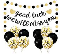 Glitter Good Luck We Will Miss You Banner+10pcs 12Inch Balloons+2m Paper Circle Dots Hanging Garland Kit Paper Banner for Christmas Wedding Decoration Birthday Party Indoors Hanging String Flag