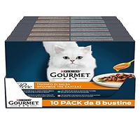 Glitter Gourmet Beads Wet Cat Triumph Sauce with Hell, Chicken, Salmon, Tuna - 80 Bags of 85 g Each (10 Packs of 8 x 85 g)