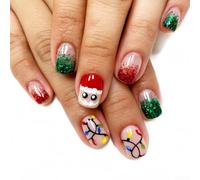 Glitter Gradient Press On Nails Christmas Red Green 24pcs | Classic short square fit, natural look, easy to trim, suitable for all finger sizes, festive manicure