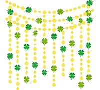 Glitter Green Clover Garland with Gold Circle Dots, Irish St. Patrick's Day Shamrock Banner, Streamer Backdrop Hanging Decorations, for Spring Baby Shower Birthday Party Decor, SONGTIY
