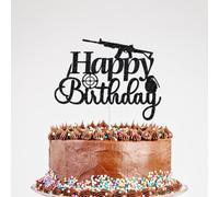 Glitter Gun Shoot Happy Birthday Cake Topper Black | Pistol Shooting Cake Decoration Hunter Target Grenade Birthday Party Supplies