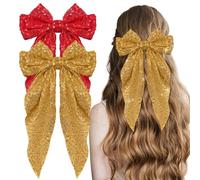 Glitter Hair Bows for Women, 3PCS Sequin Sparkly Bow Clips - Big Bowknot Barrettes with Long Tail, Shiny Hair Accessories for Parties, Weddings, Christmas