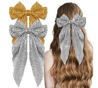 Glitter Hair Bows for Women, 4PCS Sequin Sparkly Bow Clips - Big Bowknot Barrettes with Long Tail, Shiny Hair Accessories for Parties, Weddings, Christmas