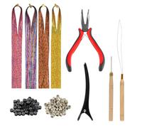 Glitter Hair Tinsel Kit, hair tinsel kit,Micro Beads Hair Extensions Tools Kit with Hair Extension Pliers Kit, Nano Beads Tinsel Hair Accessories for Girls Women, hair tinsel toolsw,ith Loop Threader