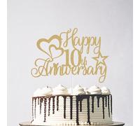 Glitter Happy 10th Anniversary Cake Topper, 10 Years Loved Blessed Cake Decor, Wedding Birthday Anniversary Party Decorations Black
