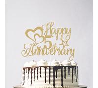 Glitter Happy 5th Anniversary Cake Topper, 5 Years Loved Blessed Cake Decor, Wedding Birthday Anniversary Party Decorations Black