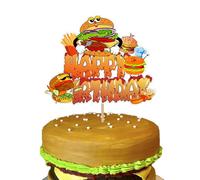 Glitter Happy Birthday Hamburger Cake Topper Delicious Fried Food Theme Party Favors Decorations Men Women Kids Decor Supplies Themed Baby Shower Decoration Boy Girl Cheeseburger BBQ Burger Fries