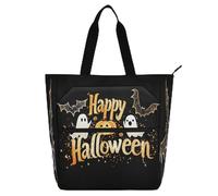 Glitter Happy Halloween Books Tote Bags for Kids Students Adults Large Handbags Grocery Beach Bag with Zipper Pockets for School Work Travel Rainbow