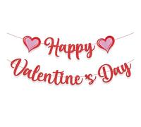 Glitter Happy Valentine’s Day Banner Red Pink Heart Red Valentines Day Banner Hanging String Garland for Valentine's Day Decorations
