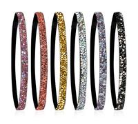 Glitter Headbands for Girls, 6 Pcs Elastic Shiny Rhinestone Headbands Non Slip Athletic Running Headbands Sparkly Crystal Fabric Stretchy Headbands Workout Fashion Hair Accessories for Sports and Yoga