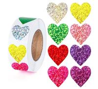 Glitter Heart Stickers, 1" Heart Decorative Labels, Glitter Tiny Hearts Sticker for Kids, Use for Valentines Day Love Decorations, Award Charts, Scrapbooking Crafts（500 PCS）