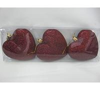 Glitter Hearts Christmas Tree Baubles Pk 3 Wine Red 57197