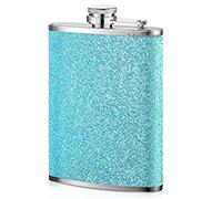 Glitter Hip Flask Stainless Steel Shining Sparkle Shine Whiskey Flask Leak Proof Portable Pocket 5oz 6oz 7oz 8oz for Liquor for Men Women Unisex (7 OZ, Blue Glitter)