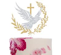 Glitter Holy Dove Cross Cake Topper, Baptism, First Holy Communion, Confirmation, Christian Wedding, Religious Baby Shower 1st Birthday Party Decorations