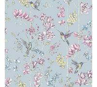 Glitter Hummingbird Wallpaper Floral Teal Multi